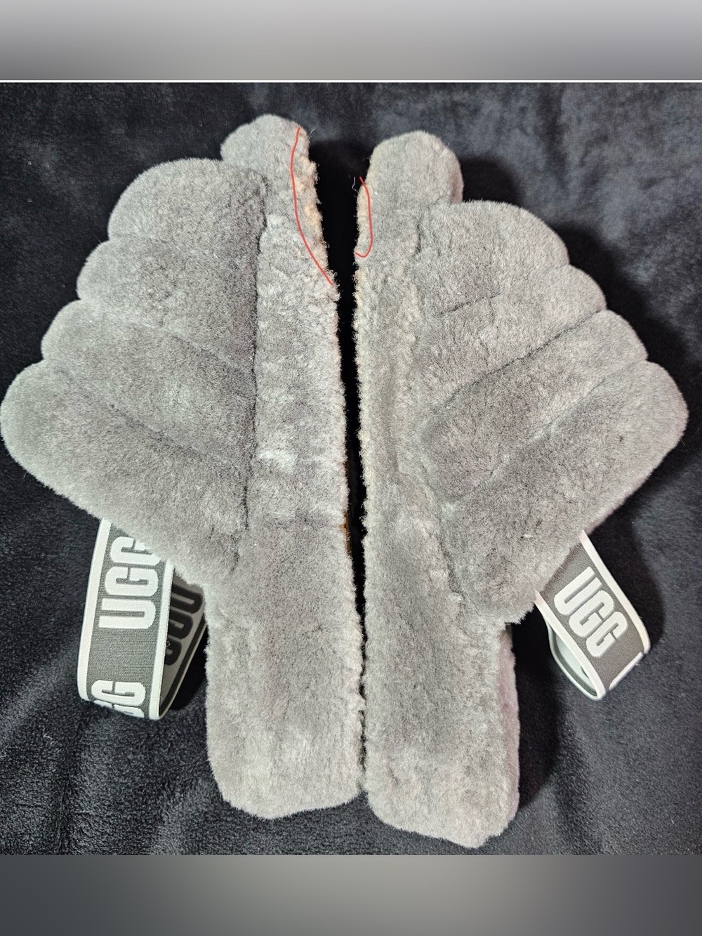 🩶 UGG Fluff Yeah Gray Shearling Logo Strap Slides Women’s Size 8 - Picture 4 of 6